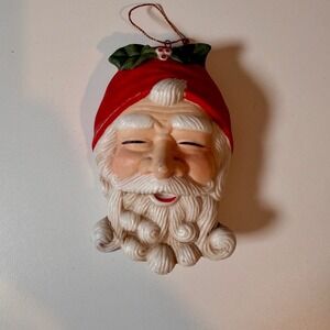 Vintage Ceramic Santa Claus Head Christmas Ornament Festive Holiday Decor
